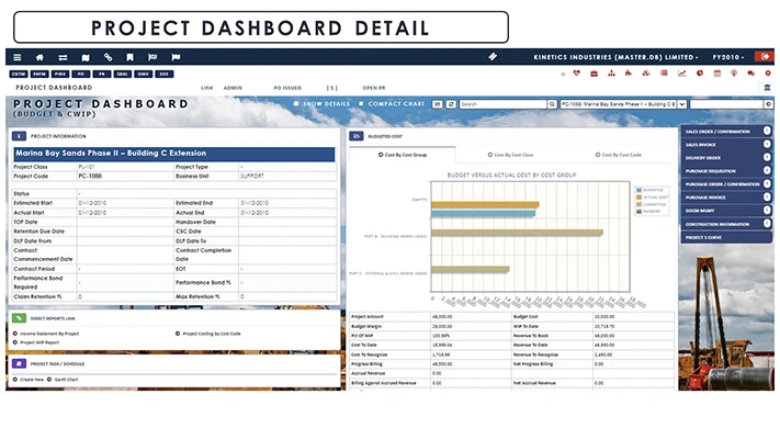 Enterprise Project Management Project Dashboard Details screenshot - Globe3 ERP