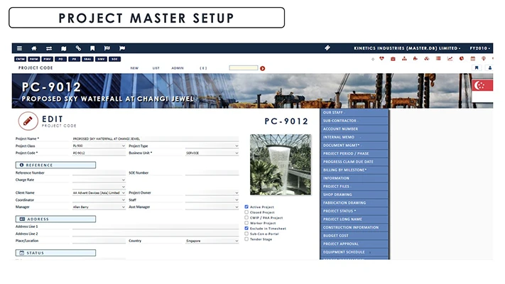 Enterprise Project Management Project Master Setup screenshot - Globe3 ERP