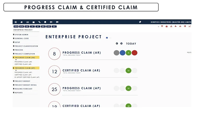 Enterprise Project Management Progress Claim & Certified Claim screenshot - Globe3 ERP