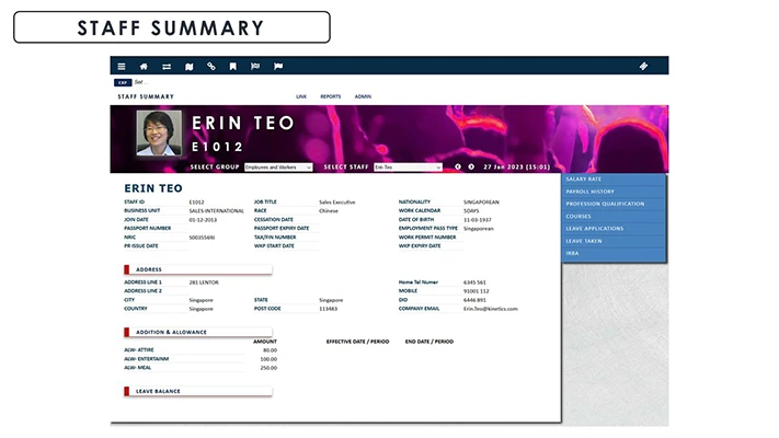 HRMS Staff Summary Screenshot - Globe3 ERP