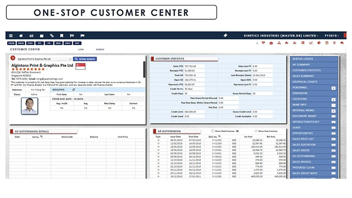 CRM One Stop Customer Center screenshot - Globe3 ERP