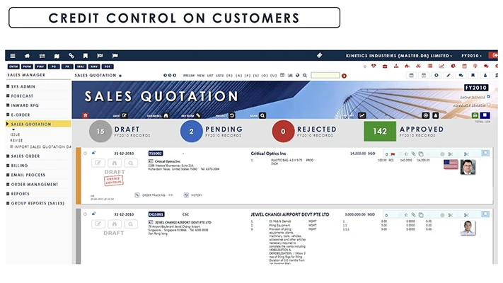 CRM Customer Credit Control screenshot - Globe3 ERP