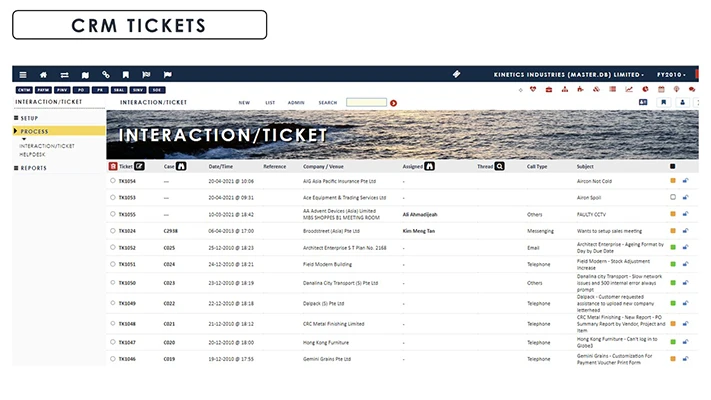 CRM Tickets screenshot - Globe3 ERP