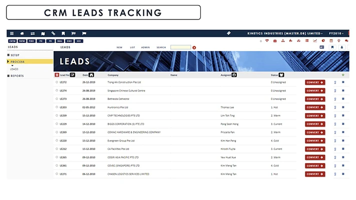 CRM Leads Tracking screenshot - Globe3 ERP
