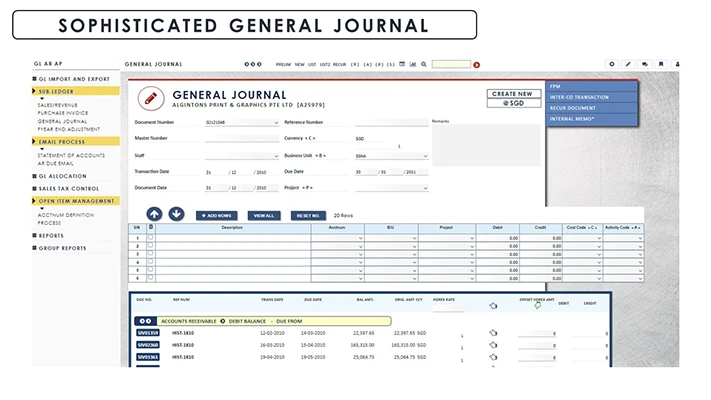 Financial Management Software Sophisticated General Journal screenshot - Globe3 ERP