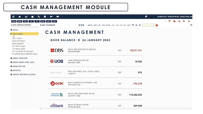 Financial Management Software Cash Management Module screenshot - Globe3 ERP