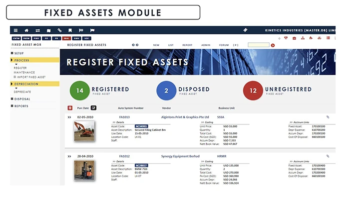 Financial Management Software Fixed Assests Module screenshot - Globe3 ERP