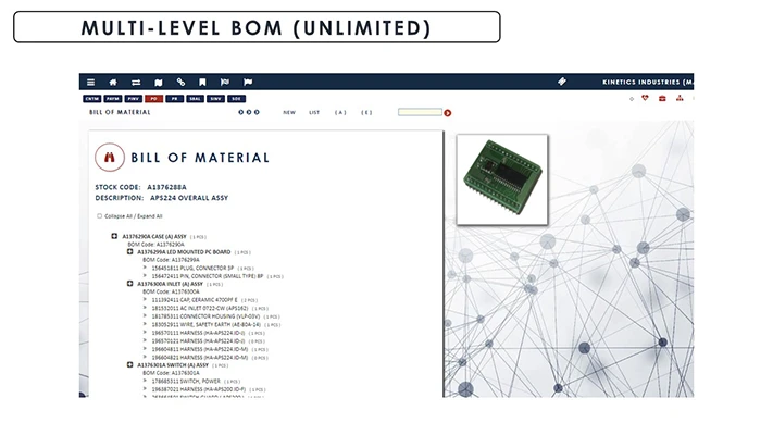 Material Requirement Planning (MRP) Multi Level Bom screenshot - Globe3 ERP