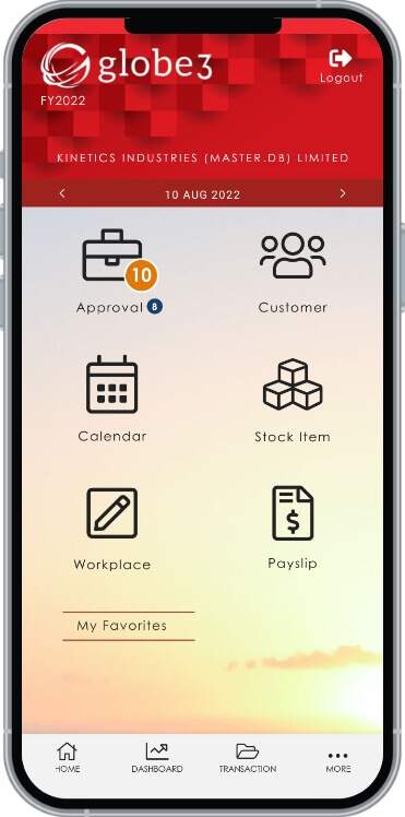 Globe3 Mobile App HomeScreen - Globe3 ERP Malaysia